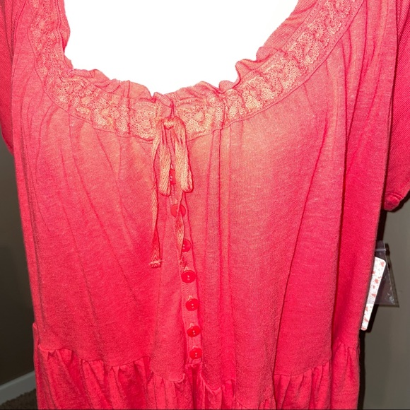 Free People Ruffled Red Henley Blouse - Picture 4 of 9